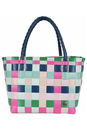Paris Brights Mix Recycled Tote bag in vibrant blue with colorful handles, made from eco-friendly recycled materials.