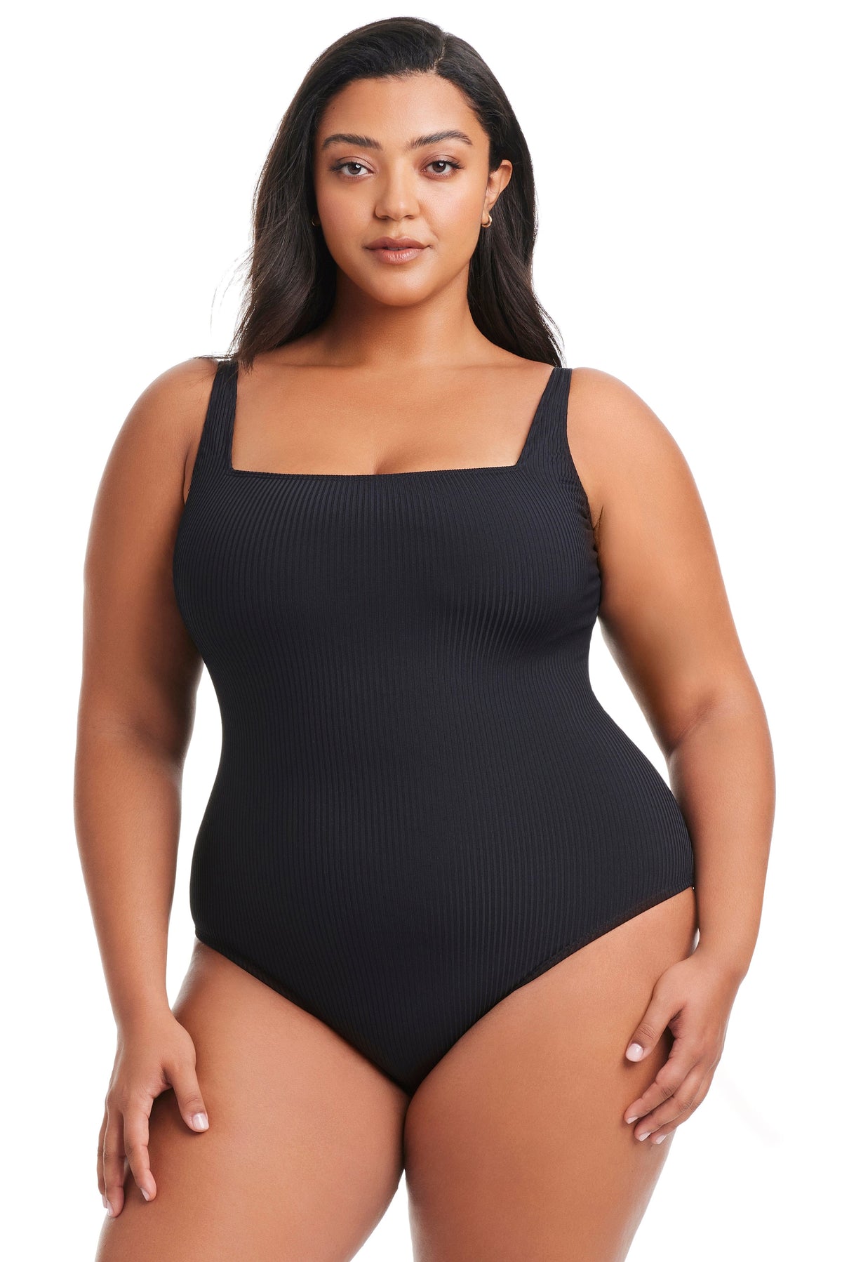 Plus Size Walk The Line Square Neck One Piece Swimsuit - Bleu Rod Beattie