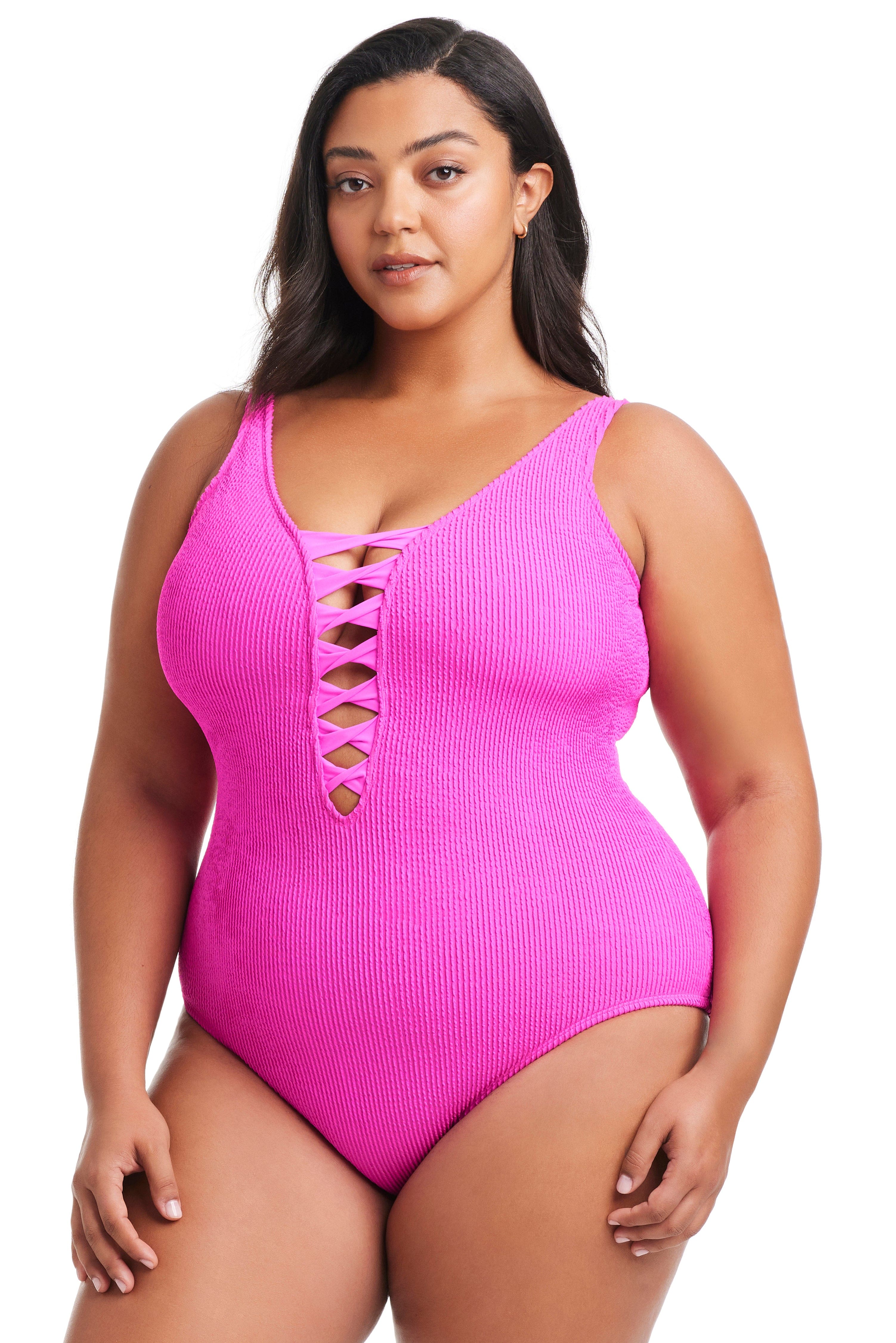 Plus Size Pucker Up Lace Down One Piece Swimsuit | Bleu Rod