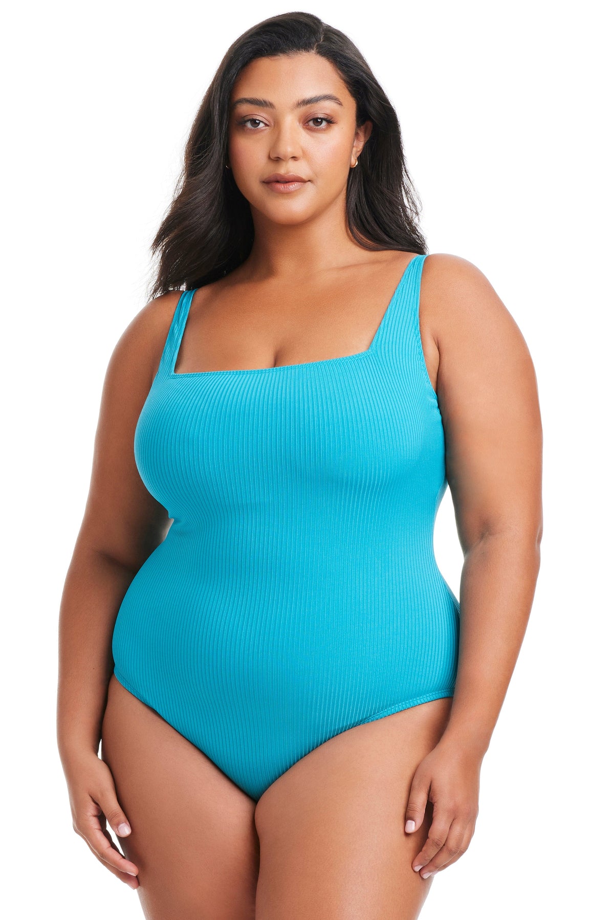 Plus Size Walk The Line Square Neck One Piece Swimsuit - Bleu Rod Beattie