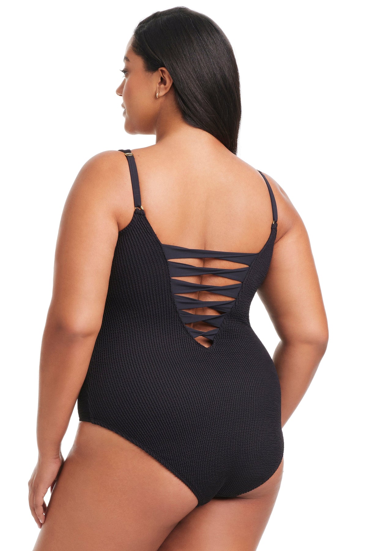Plus Size Pucker Up Lace Down One Piece Swimsuit - Bleu Rod Beattie