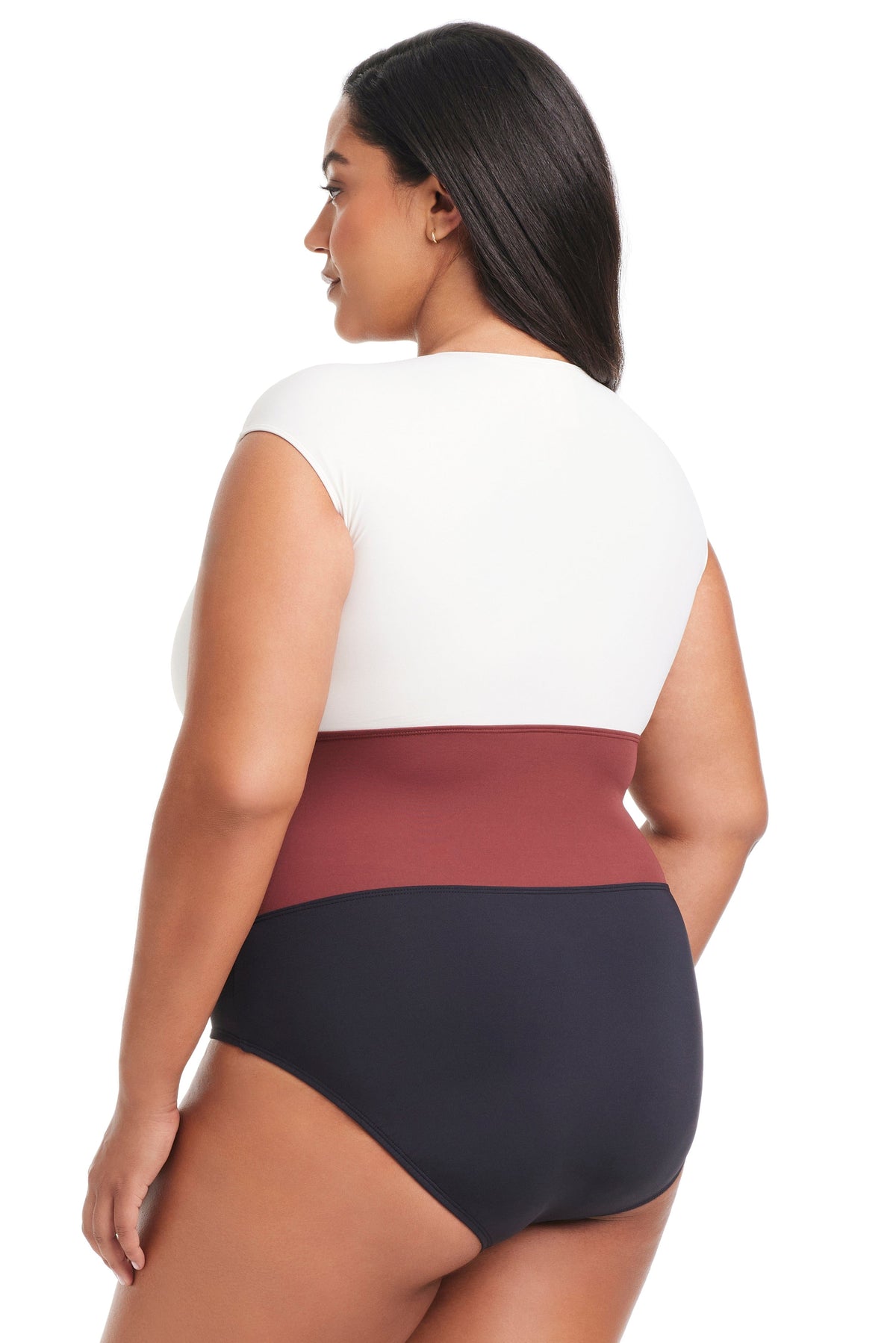 Plus Size Button Down Cap Sleeve One Piece Swimsuit - Bleu Rod Beattie