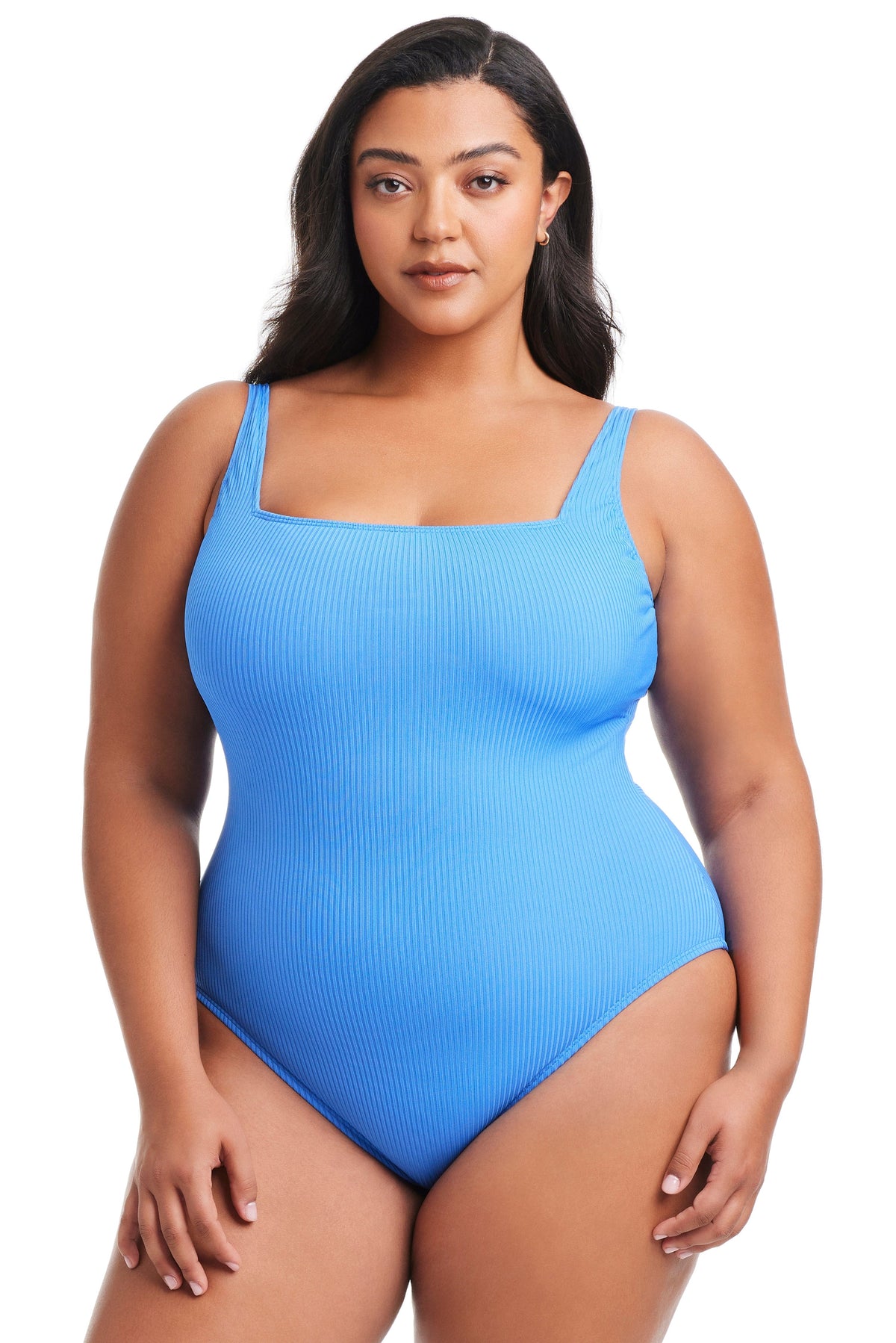Plus Size Walk The Line Square Neck One Piece Swimsuit - Bleu Rod Beattie