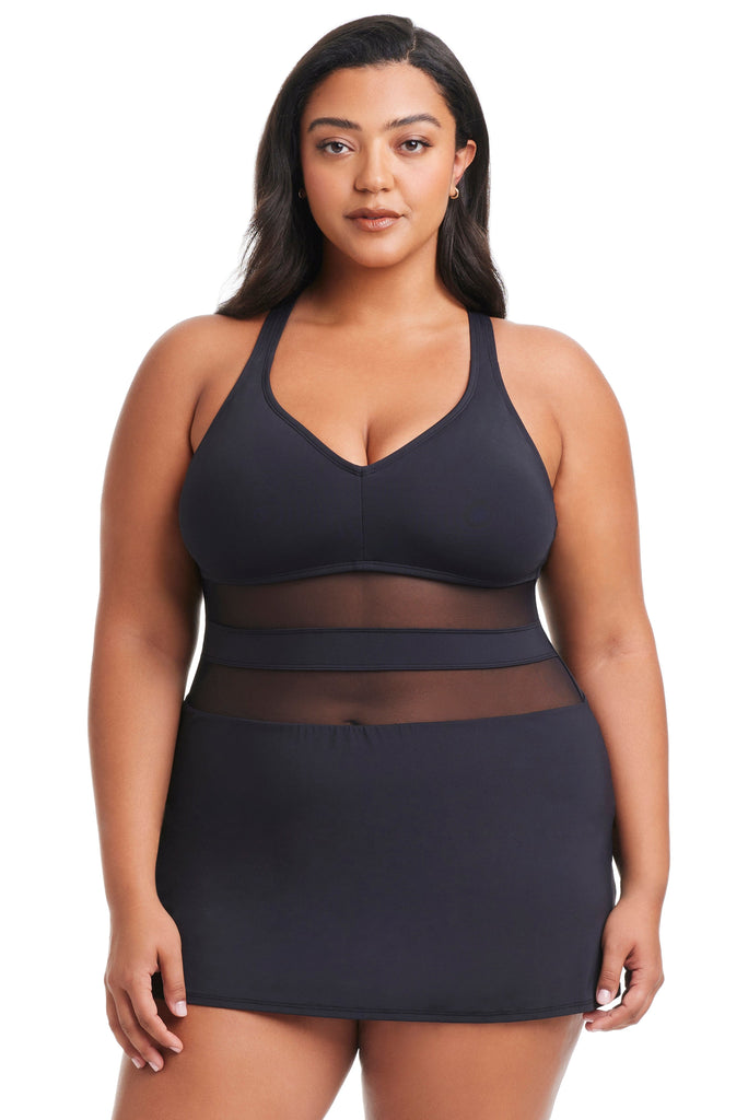 black swim dress plus size Plus Size Don't Mesh With Me Cross Back Swim Dress
