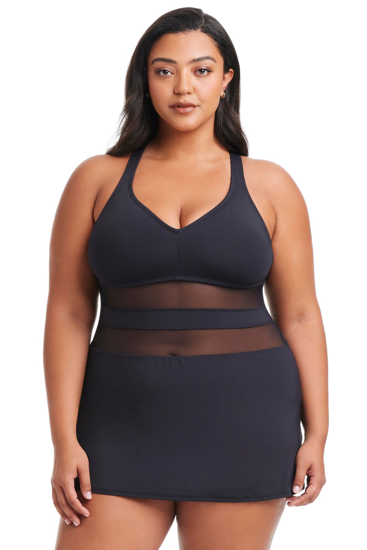 Plus Size Don't Mesh With Me Cross Back Swim Dress - Bleu Rod Beattie