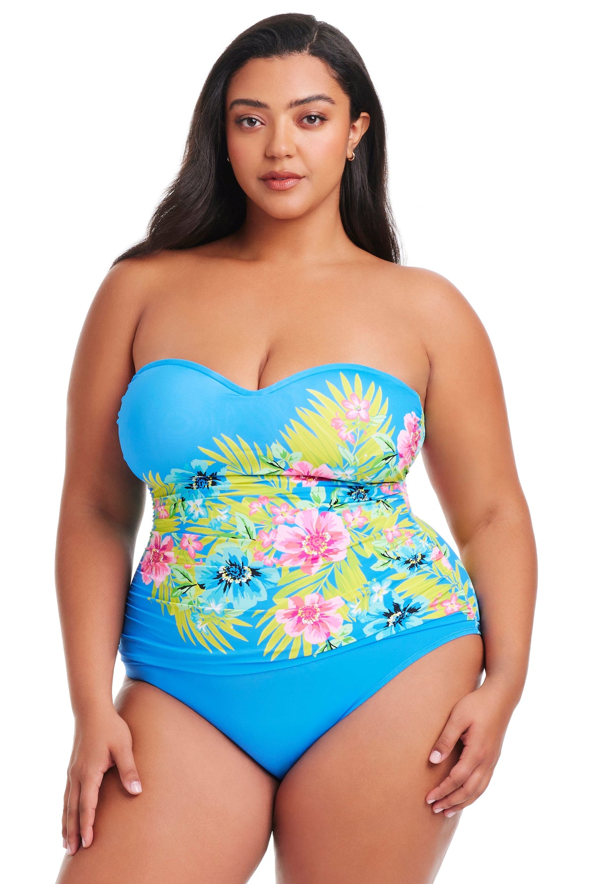 Plus Size Let's Get Away Shirred Bandeau One Piece Swimsuit - Bleu Rod Beattie