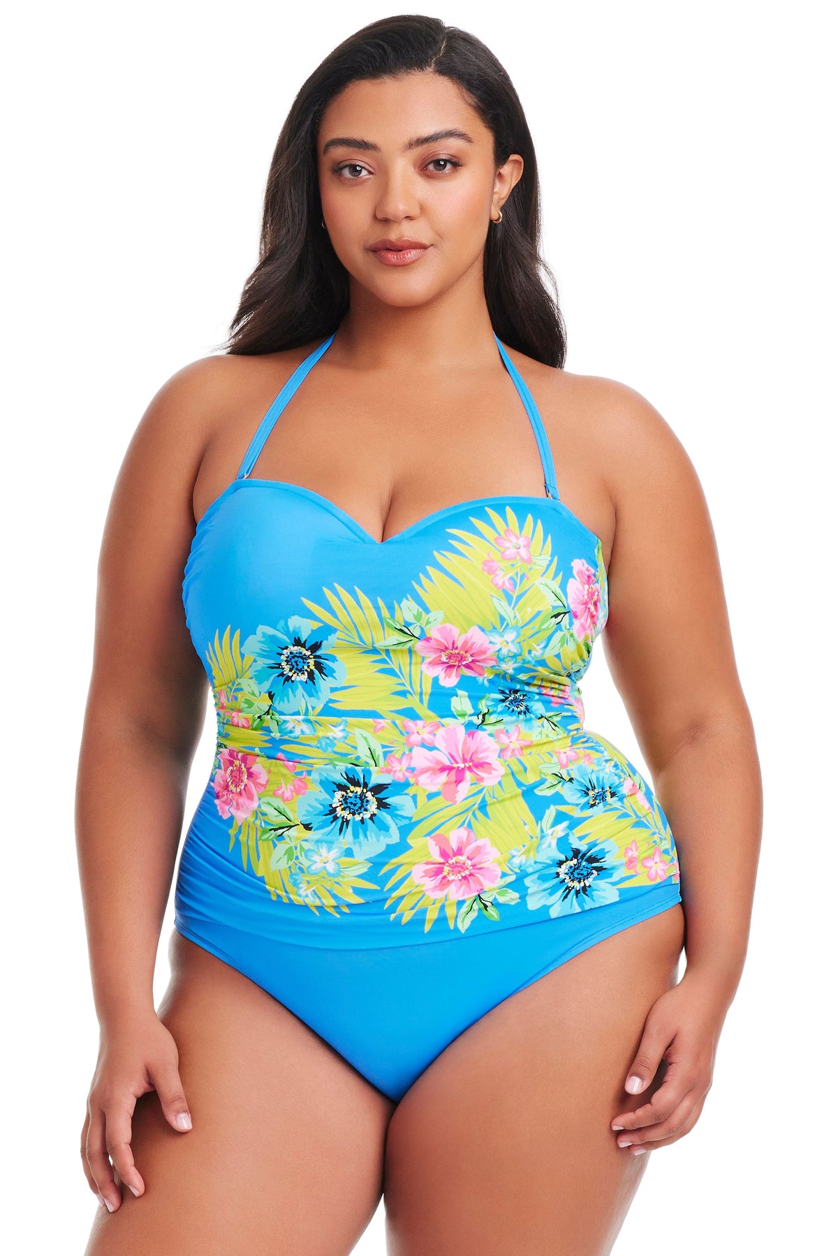 Plus Size Let's Get Away Shirred Bandeau One Piece Swimsuit - Bleu Rod Beattie
