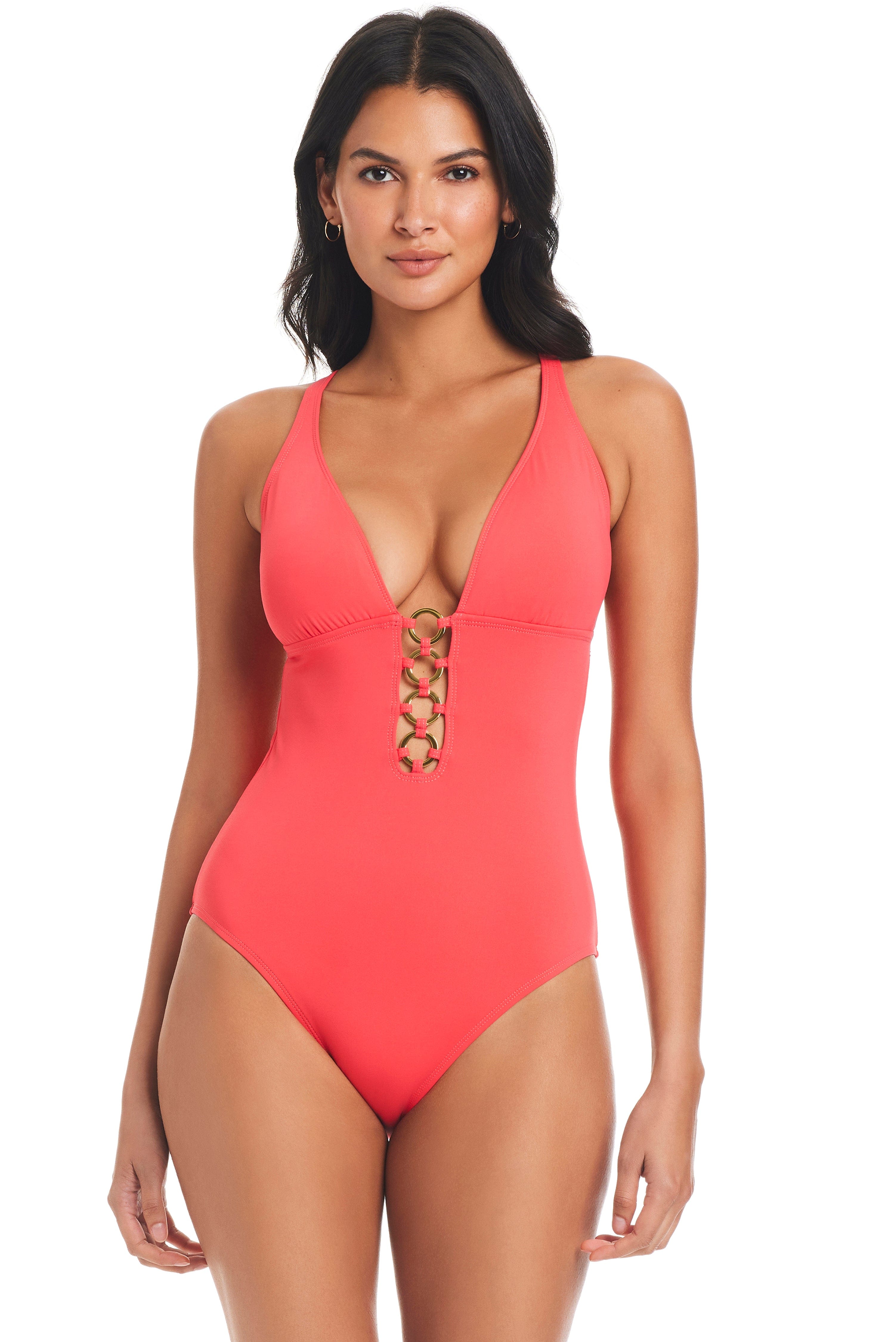 Cut-out Ring Linked Halter One Piece Swimsuit With Beach Skirt