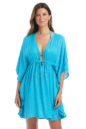 Golden Hour Caftan Cover Up by Bleu Rod featuring a flowing, lightweight waterfall design in soft, elegant fabric.