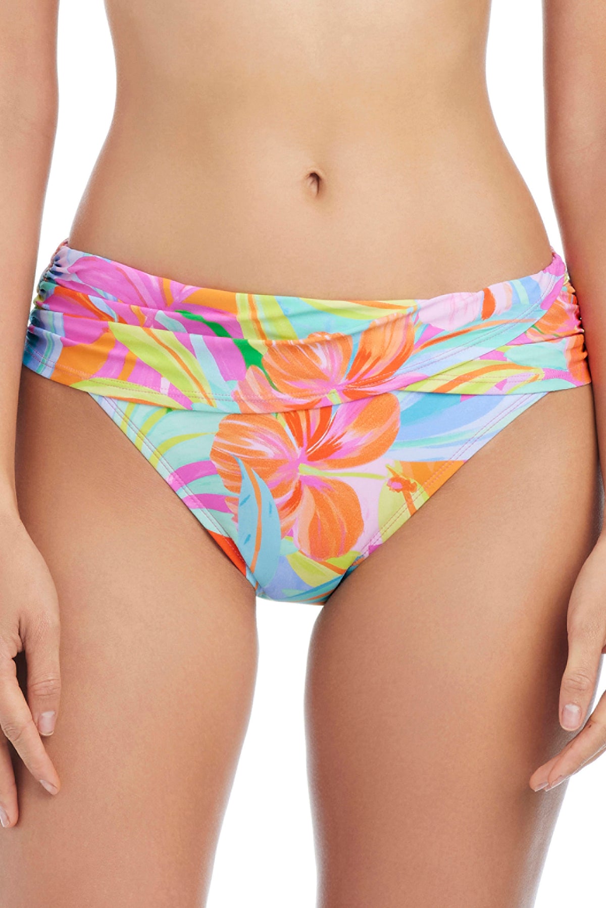 Blue and green Bellissimo Botanica hipster bikini bottom by Bleu Rod, with a vibrant botanical print.