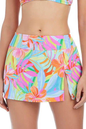 Bellissimo Botanica skirted bikini bottom by Bleu Rod, featuring colorful botanical print and comfortable fit for beachwear.