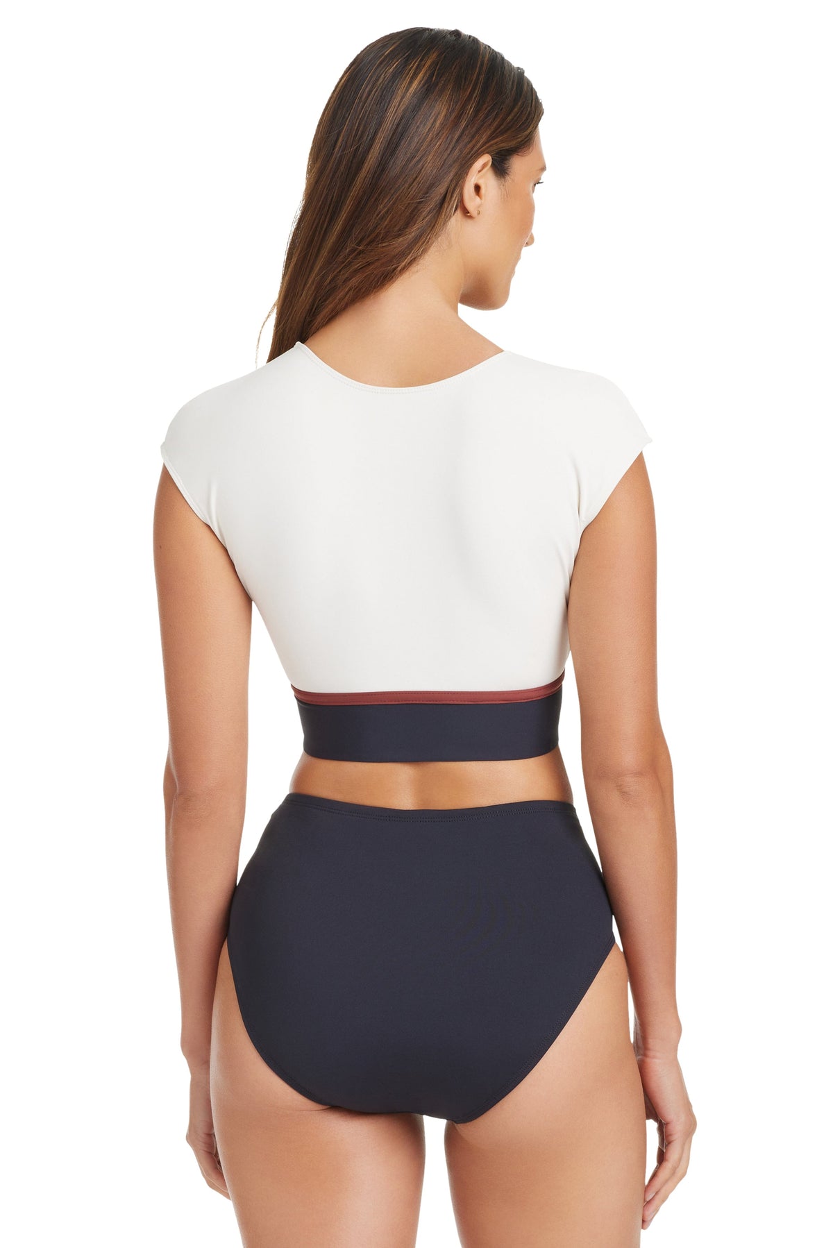 Button Down Cap Sleeve Crop Top - Bleu Rod Beattie