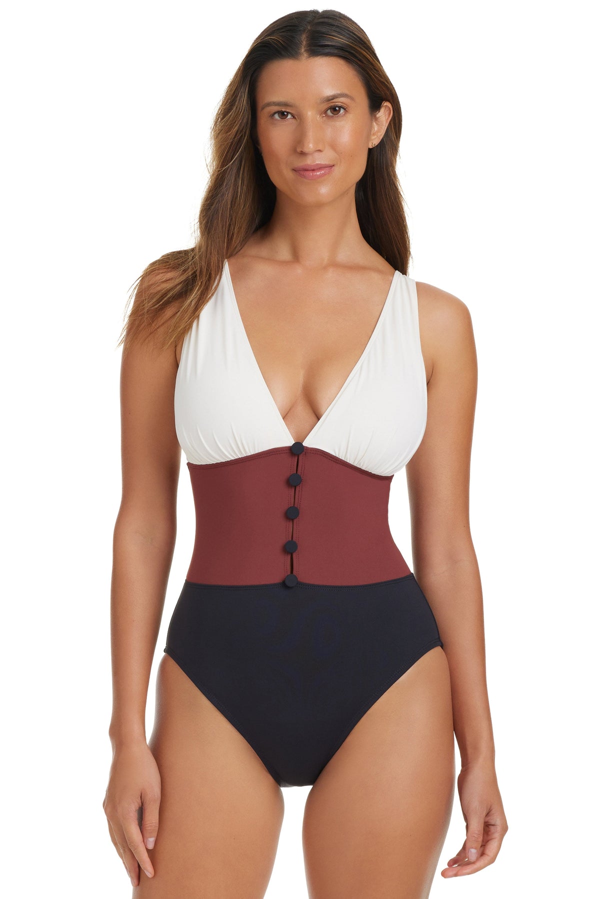 Button Down One Piece Swimsuit - Bleu Rod Beattie