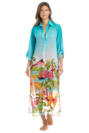 Blue Bleu Rod Ciao, Capri! shirt cover-up with lightweight fabric and relaxed fit, perfect for beach or poolside wear.