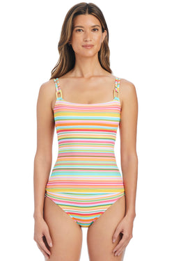 Blue Bleu Rod Ciao, Capri! square neckline tankini with vibrant print, designed for comfortable swimwear and stylish beach days.