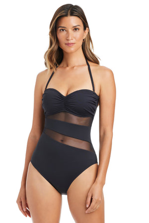 Blue Bleu Rod Don't Mesh With Me bandeau one-piece swimsuit with a sleek, fitted design ideal for swimming and beachwear.