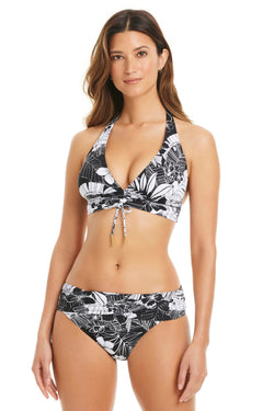 Black Bleu Rod Double Duty halter bikini top with adjustable ties and supportive design for a stylish swimwear look.