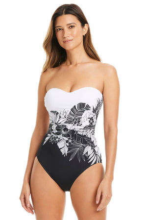 Double Duty Shirred Bandeau Premium One Piece Swimsuit - Bleu Rod Beattie