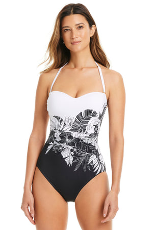 Double Duty Shirred Bandeau Premium One Piece Swimsuit - Bleu Rod Beattie
