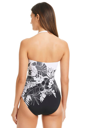 Double Duty Shirred Bandeau Premium One Piece Swimsuit - Bleu Rod Beattie