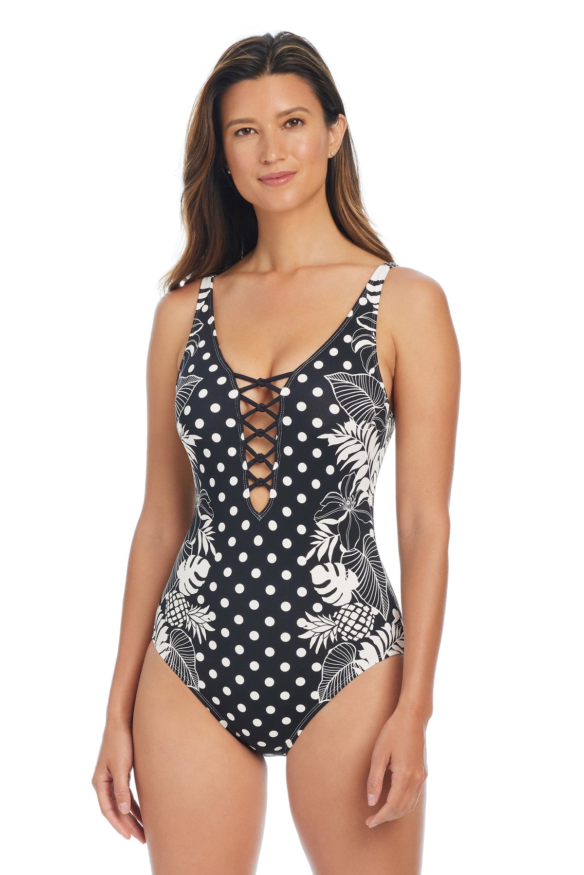 Double Trouble Lace Down One Piece Swimsuit - Bleu Rod Beattie