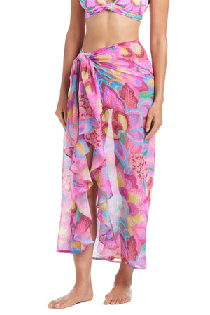 Blue Bleu Rod Dream Weaver sarong coverup with floral patterns, lightweight fabric, and tie-side design for beach or pool days.