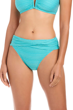 Golden Hour Hipster Bikini Bottom by Bleu Rod, featuring a waterfall print and classic hipster style in vibrant swimwear.