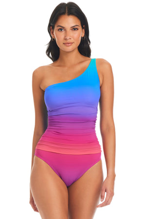 Heat Of The Moment One-Shoulder Shirred One-Piece Swimsuit - Bleu Rod Beattie