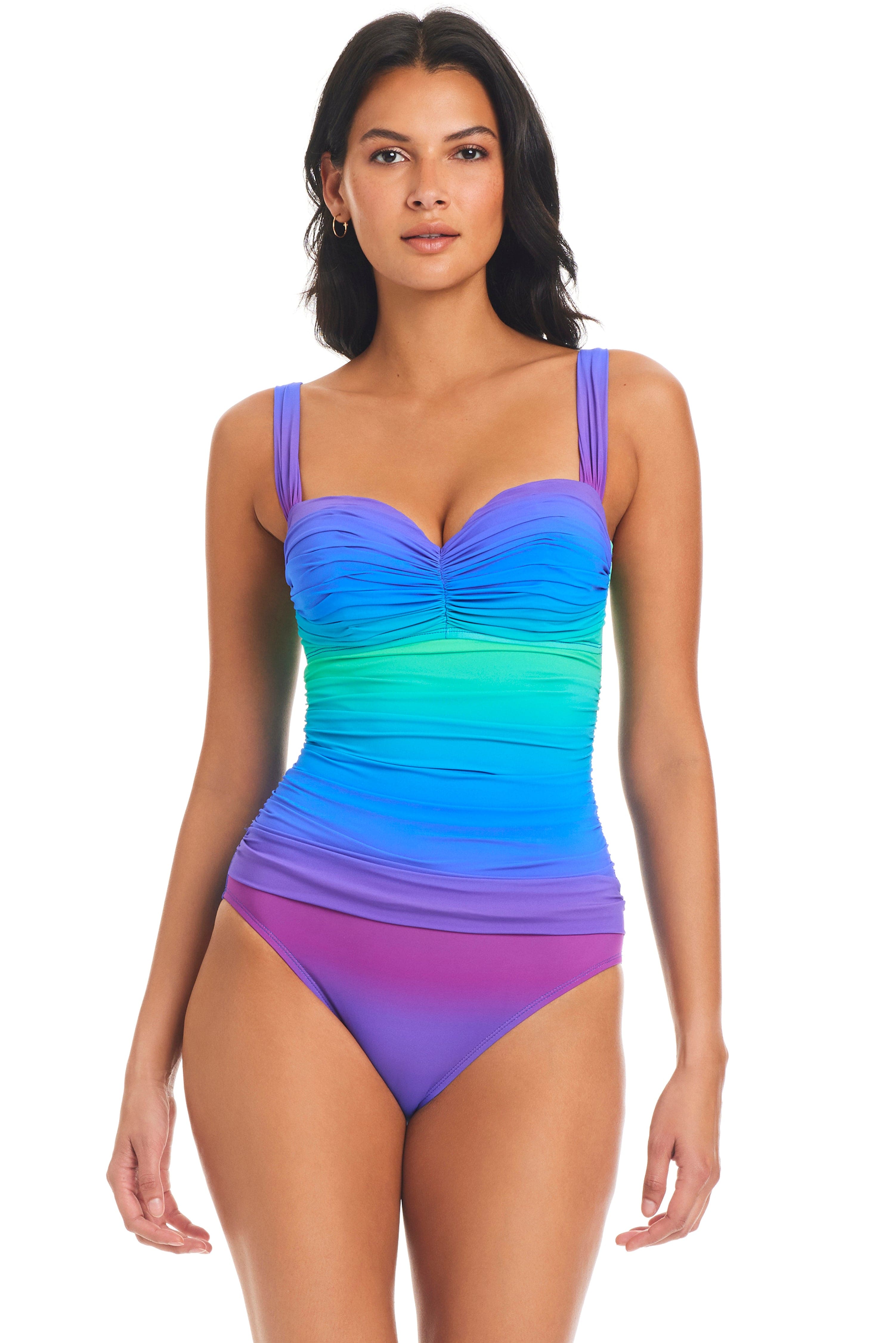 Women's Shirred Cup Underwire High Leg One Piece Swimsuit - Shade & Shore™  Blue Shine 34DD