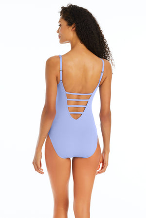 Hole In One One Piece High Neck Lace Down Swimsuit - Bleu Rod Beattie