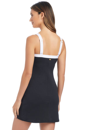 Blue Bleu Rod I'm With The Band square neck short cover-up dress, lightweight and stylish for beach or poolside wear.