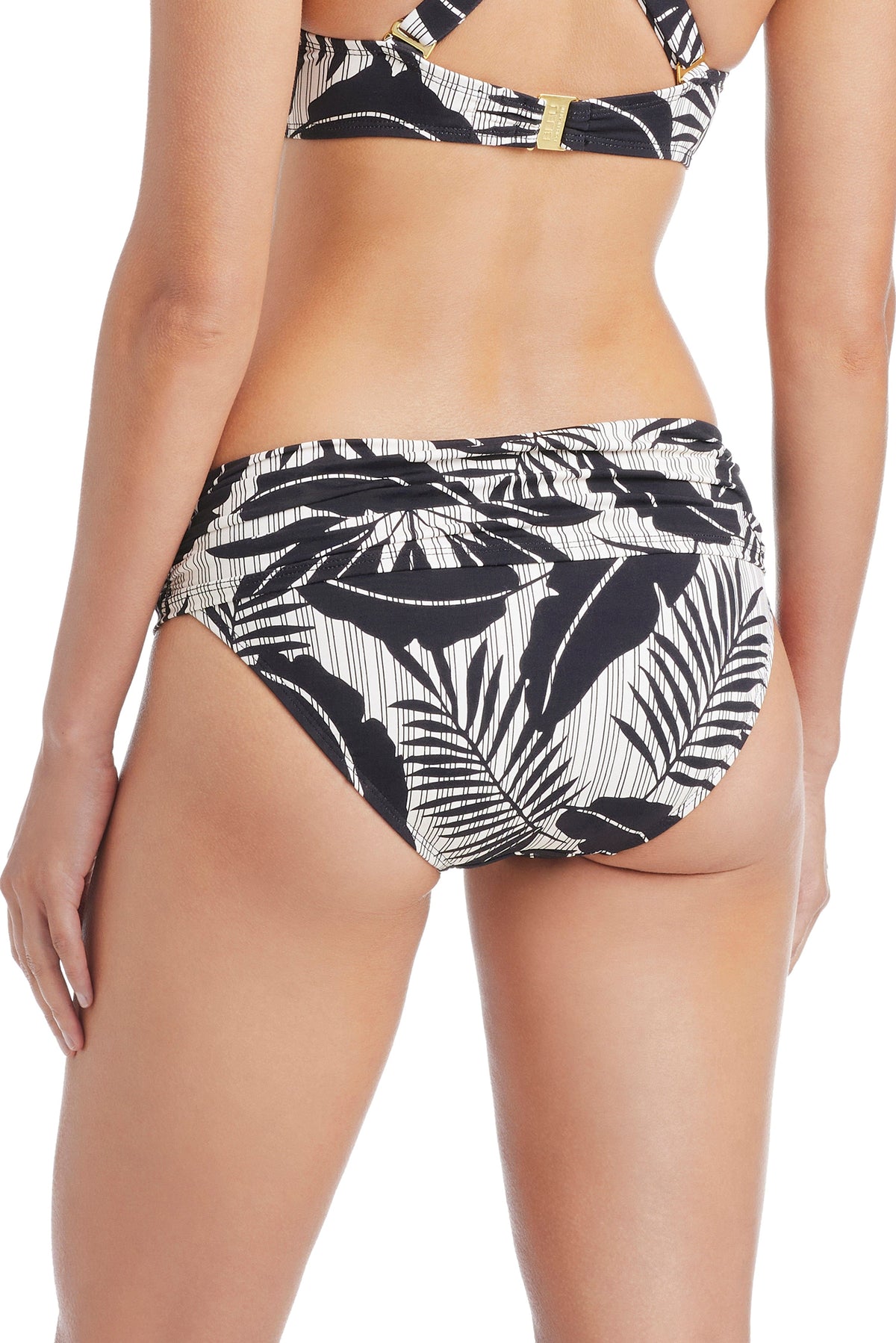 Blue Bleu Rod Island Time hipster bikini bottom with tropical print, featuring a comfortable, mid-rise design for beachwear.