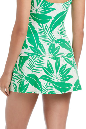 Blue Bleu Rod Island Time skirted bikini bottom with a fitted waistband and playful tropical print, perfect for beachwear.