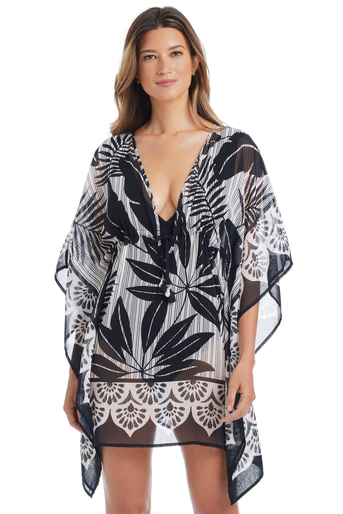 Black Bleu Rod Island Time caftan cover-up, lightweight and flowing, perfect for beach or poolside wear.