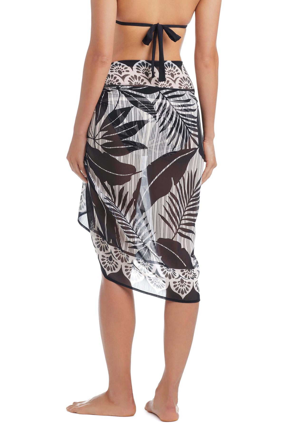 Blue and white Island Time Pareo Coverup by Bleu Rod Island Time, lightweight fabric with tropical print for beach or poolside wear.