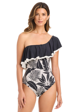 Blue Bleu Rod Island Time Mio one-shoulder one-piece swimsuit with a stylish design, perfect for beach or poolside wear.