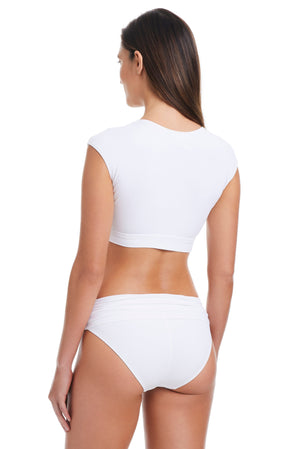 The Kore White Cap Sleeve Tie Front Bikini Top