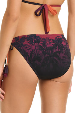 Pink and orange tie side hipster bikini bottom with a sunset La Caleta design from Bleu Rod's La Caleta Sunset collection.