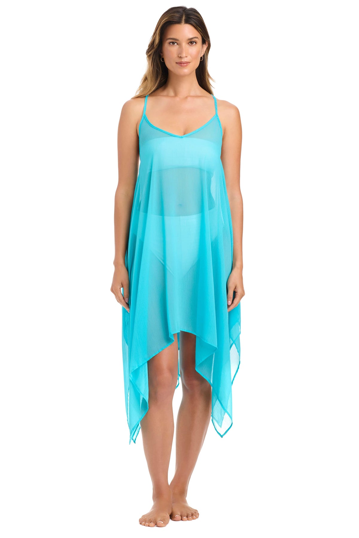 Blue Bleu Rod La Cote D'Azur dress coverup with lightweight fabric and flowing design, perfect for beach or poolside wear.