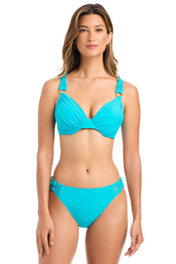 Blue Bleu Rod La Cote D'Azur over-the-shoulder D-DD cup bikini top with waterfall design, stylish and supportive swimwear.