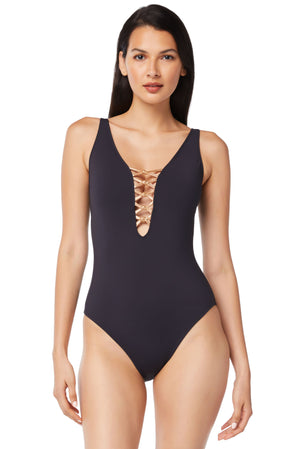 A Fine Line One-Piece Swimsuit with Belt