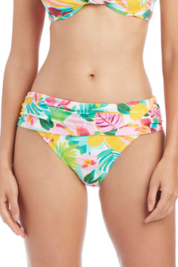 Bleu Rod Love Blooms hipster bikini bottom with a floral sarong style, made for comfortable beachwear and swimwear fashion.