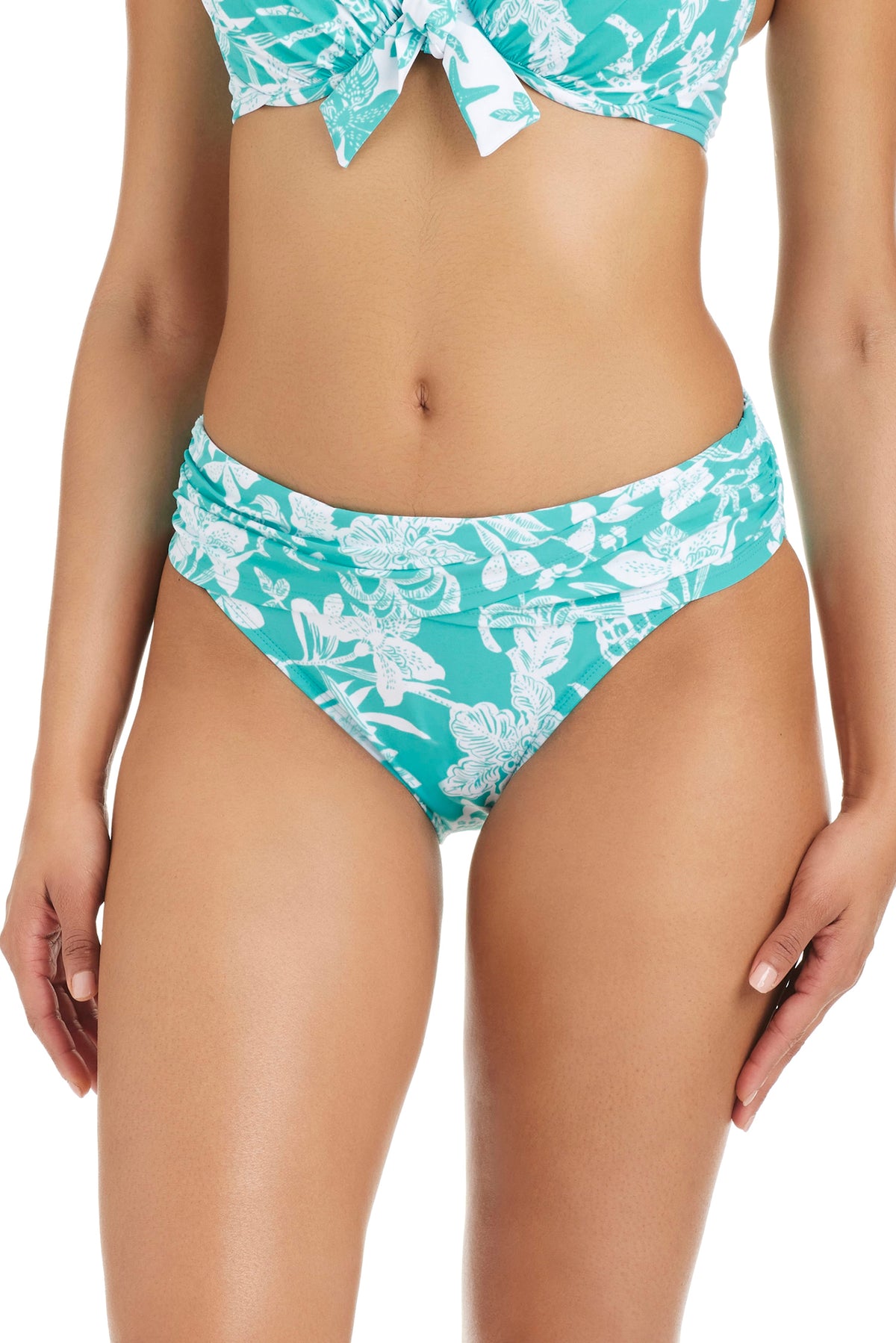 Turquoise Mediterranean Breeze Bleu Rod hipster bikini bottom with a stylish sarong design, perfect for beach or poolside wear.