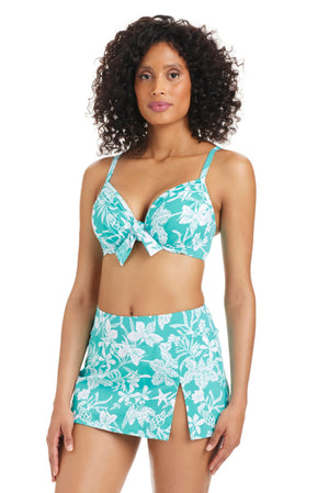 Blue Bleu Rod Mediterranean Breeze high-waist skirted bikini bottom with a stylish, comfortable fit, perfect for beach or poolside wear.