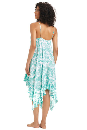 Blue Bleu Rod Mediterranean Breeze chiffon caftan cover-up dress with flowing fabric and elegant design.