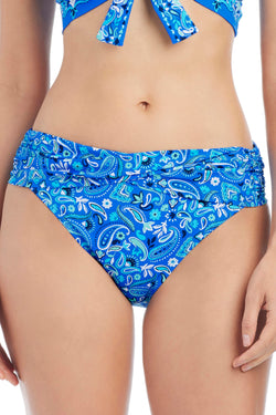 Blue Bleu Rod Meet Me In Sorrento hipster bikini bottom with floral print and comfortable fit, shown on a model.