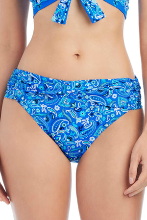 Blue Bleu Rod Meet Me In Sorrento hipster bikini bottom with floral print and comfortable fit, shown on a model.