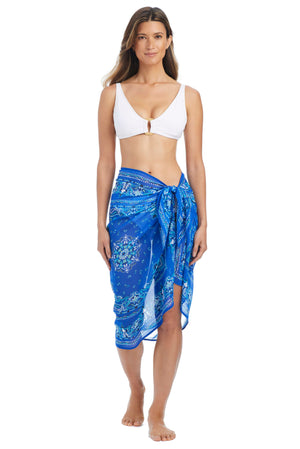 Blue Bleu Rod Meet Me In Sorrento pareo coverup with floral pattern, lightweight and flowy fabric for beach or poolside wear.