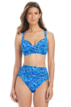 Bleu Rod Meet Me In Sorrento D-DD Cup Underwire Bikini Top with floral pattern, over-the-shoulder design, and supportive fit.