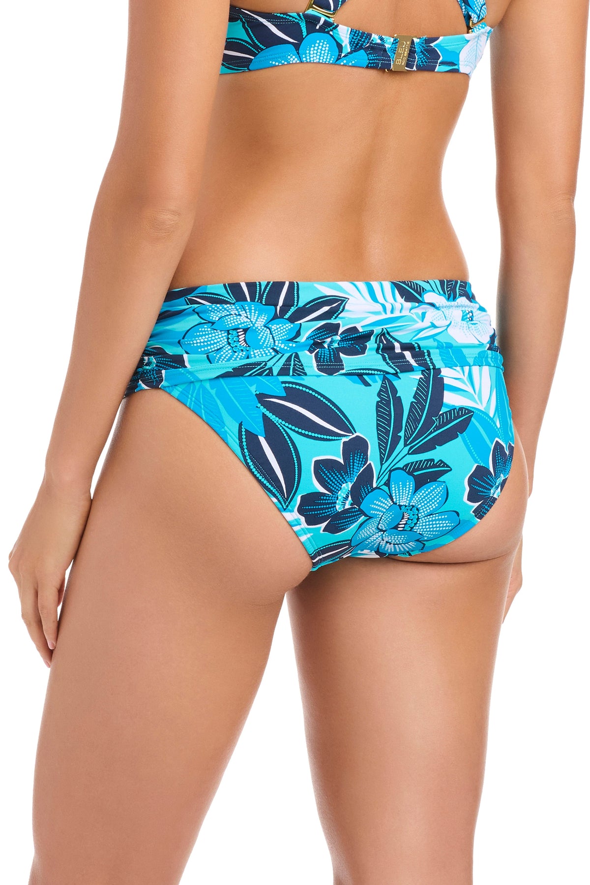 Blue and pink Moody Blooms hipster bikini bottom by Bleu Rod, featuring floral print and comfortable fit.